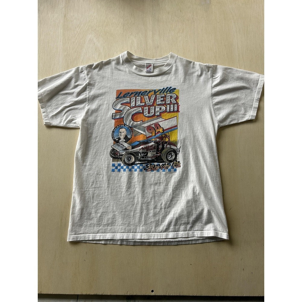 Vintage 90s Jerzees Shirt Mens XL White Lernerville Silver Cup 94 Racing Tee - Picture 1 of 7